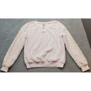 Eyelash Couture Sweater Womens Medium Pink Knit Floral Texture Raglan Sleeve